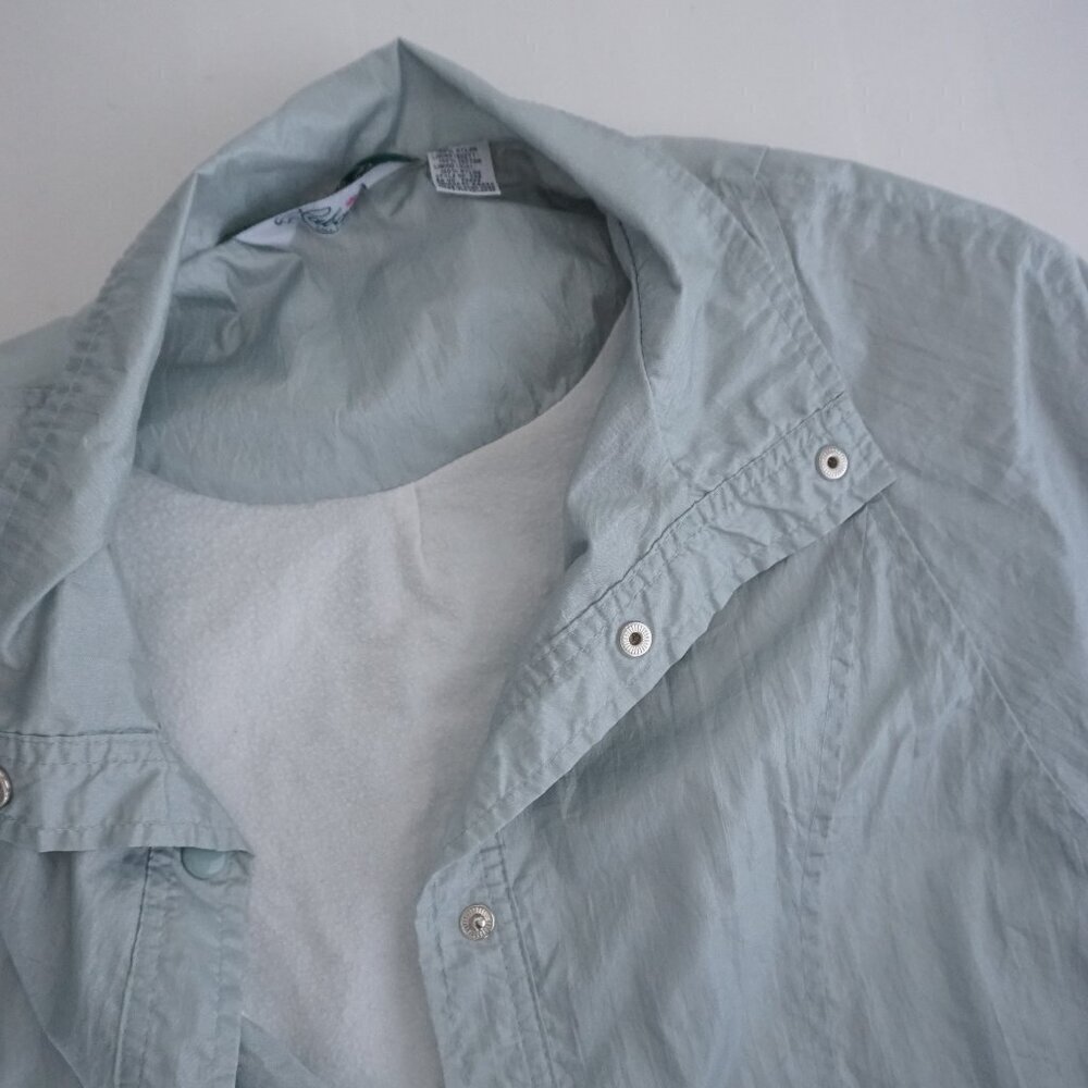 Vintage Haland! Silver-y Blue Nylon Cotton Lined Windbreaker Button Jacket L - Picture 11 of 11